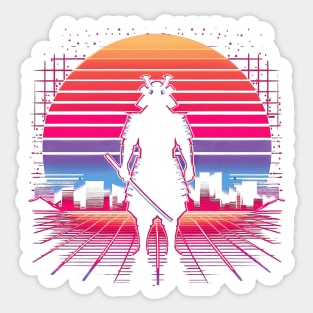 Neon Samurai: Retro Sunset Sticker